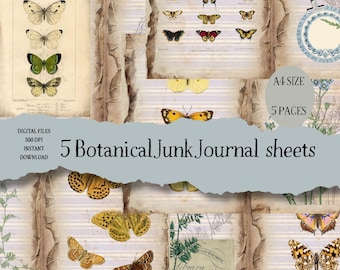 Vintage Botanical Junk Journal Ephemera – Printable Collage Sheets (Digital Download)