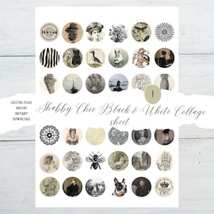 Collage sheet, 30 mm/1.2 inch round in black and white tones