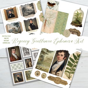 Regency Gentlemen Ephemera Kit, Mr Darcy Junk Journal Kit, A4 Jpeg Format, Regency Gentlemen Ephemera, Jane Austen Ephemera, digitale Collage Blätter.