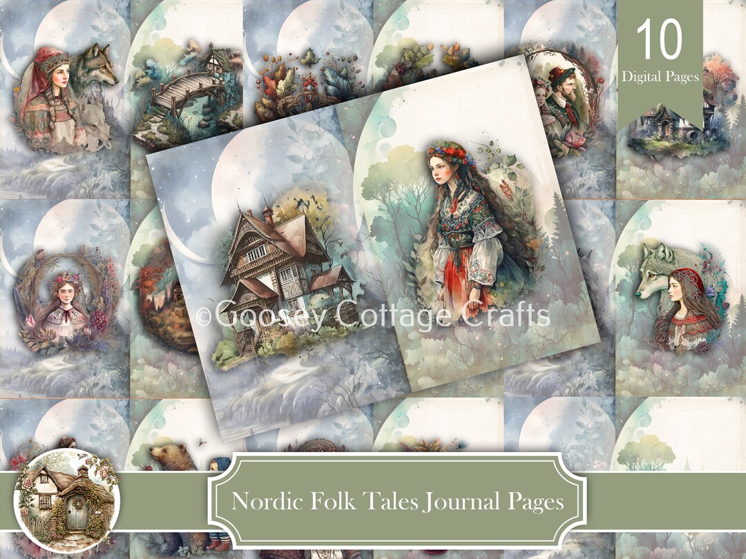 Vintage Nordic Folk Tales Junk Journal Pages Kit Digital Download Also