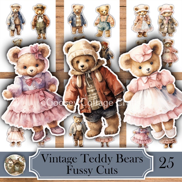 Vintage Teddy Bear Fussy Cuts, Digital Download, ideal Handmade Junk Journals, Scrapbooking, Collage, Folios, Card Making, Albums, Artwork