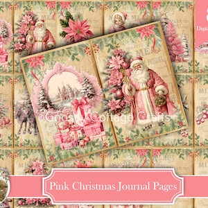 Vintage Pink Christmas Junk Journal Pages, Digital Download, ideal for Junk Journals, Scrapbooking, Card Making and all other Papercraft