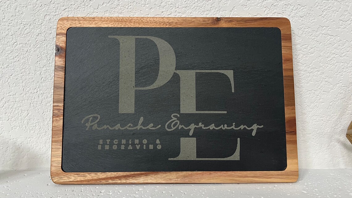 Laser Engraved Acacia Wood With Slate Inset Cutting Board Etsy