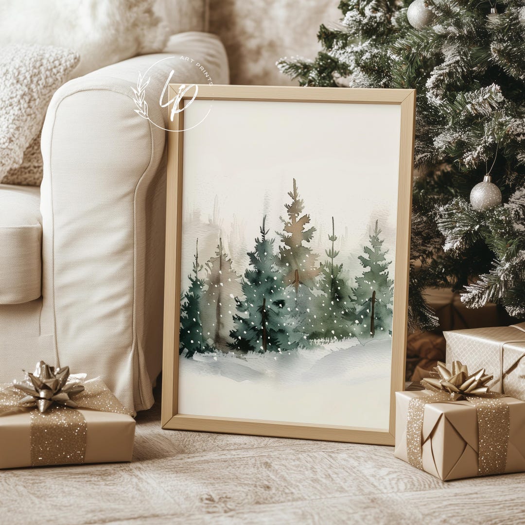 Winter Pine Tree Painting Christmas Print, Printable Wall Art ...