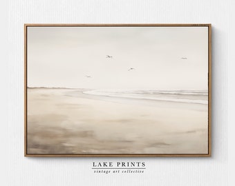 Vintage Neutral Beach Painting | Coastal Landscape print | Muted Seascape Painting, Neutral Coastal Art Print, Seascape download print. A373