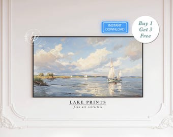 Muted Sailboat Seascape Print SET, Nautical Gallery Wall Set | French Home Decor | Rustic Sailboat Art Decor PRINTABLE Digital Download S680