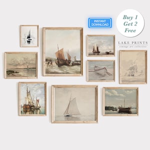 Vintage Seascape Print SET | Nautical Gallery Wall Set | French Home Decor | Rustic Sailboat Art Decor PRINTABLE Digital Download S670