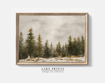Set of 2 Winter Pine Forest Painting Gallery | Rustic Pine Tree Landscape | Vintage Oil Painting PRINTABLE Digital Download | A388