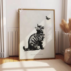 Vintage Cat Print / Cat Print Wall Art / Boho Cat Wall Art / Cat Printable Poster, Animal Boho Print, Catlover Gift / Etching Cat Print A425