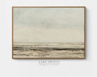 Vintage Neutral Beach Painting | Coastal Landscape print | Muted Seascape Painting, Neutral Coastal Art Print, Seascape download print. A384