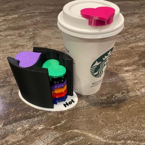 Starbucks Coffee Cup 14 Pack Stopper Set with Holder,  Used on Starbuck throw away Cups | Two styles 7 for Cold drinks and 7 for Hot drinks