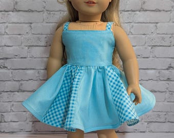 Blue and Gingham Sun Dress for 18 inch dolls