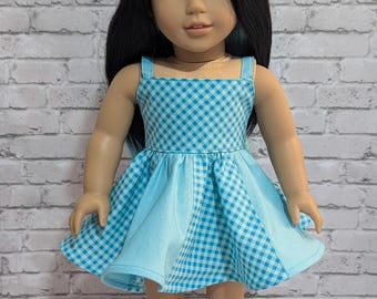 Blue Gingham Sun Dress for 18 inch dolls