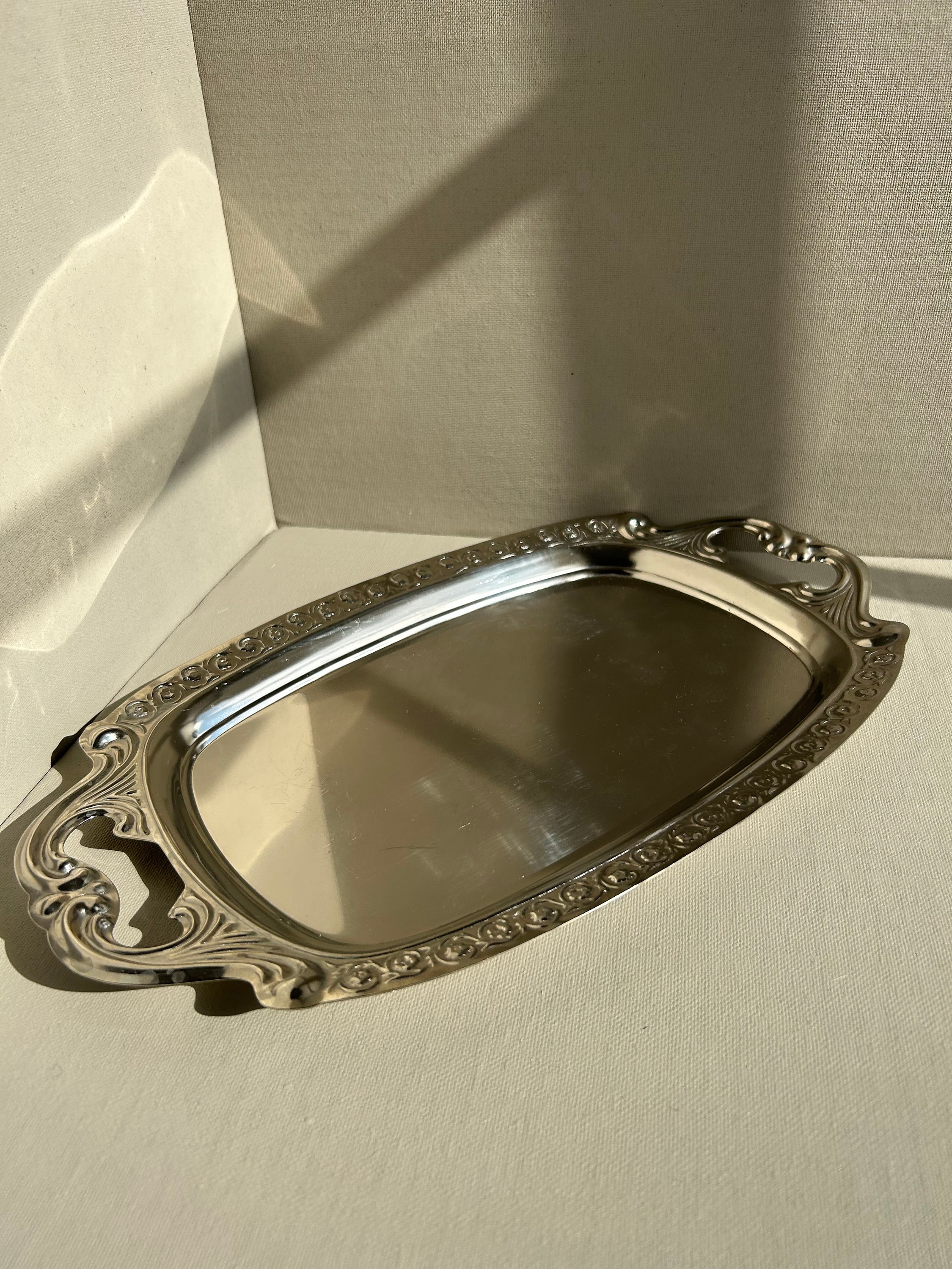 Rhinestone Rectangle Mirror Tray Art Deco Table Top Vanity 