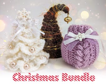 Christmas Crochet Pattern Bundle - Tree, Grumpy Tree & Ball Ornament Cover - PDF Patterns