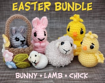 Easter Amigurumi Crochet Pattern Bundle – Bunny, Lamb, Chick (PDF)