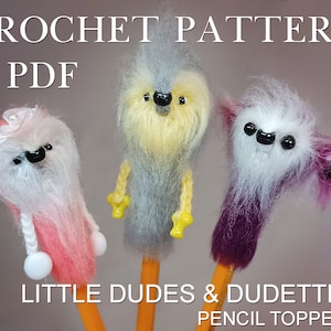 鉛筆トッパーのかぎ針編みパターン - Little Dudes & Dudettes - あみぐるみのかぎ針編みパターン - DIY - 印刷可能な PDF - 英語 - 米国規約