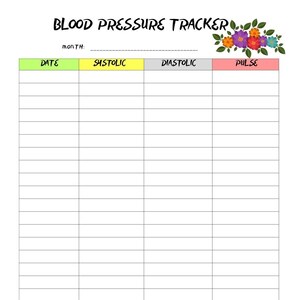 Blood Pressure Tracker Printable, Three Different Designs, Four Sizes ...