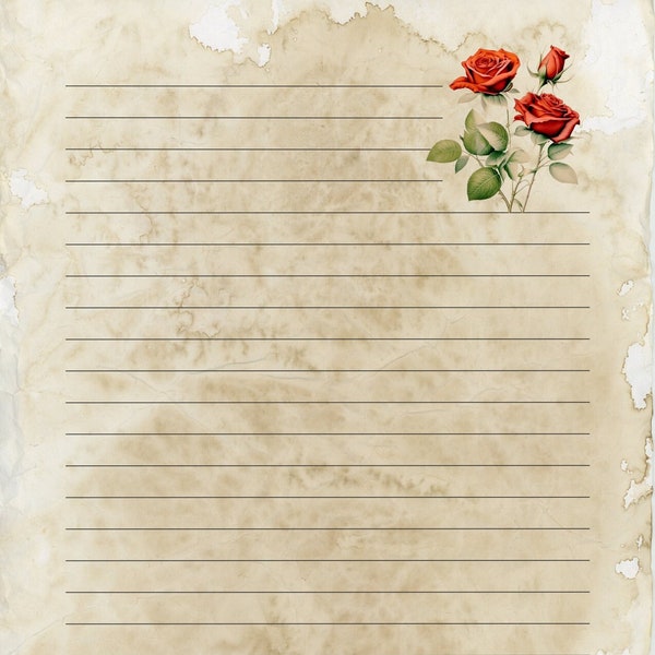 Printable writing paper, vintage, 10 lined sheets, printable writing paper, US letter size, vintage floral writing paper