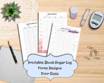 Registro de glucosa en sangre imprimible, tres diseños, cuatro tamaños (descarga digital)