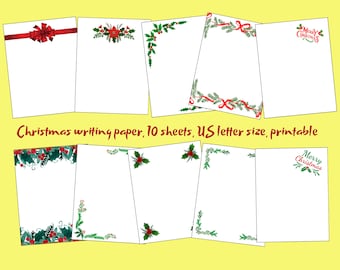 Weihnachts-Briefpapier zum Ausdrucken, 10-Blatt, US letter-Größe
