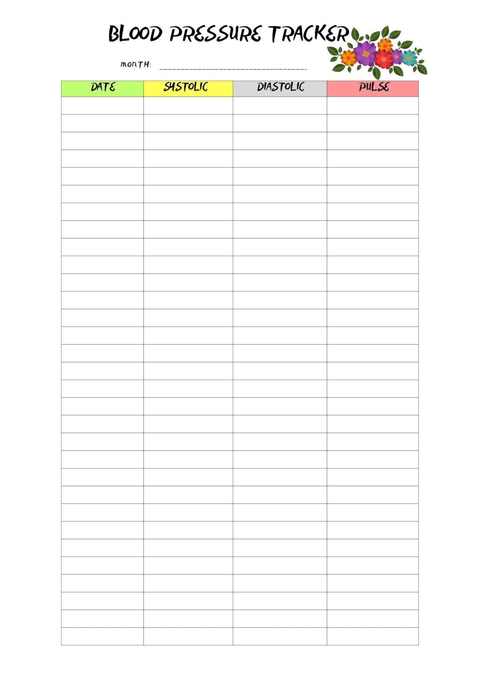 Blood Pressure Tracker Printable, Three Different Designs, Four Sizes ...