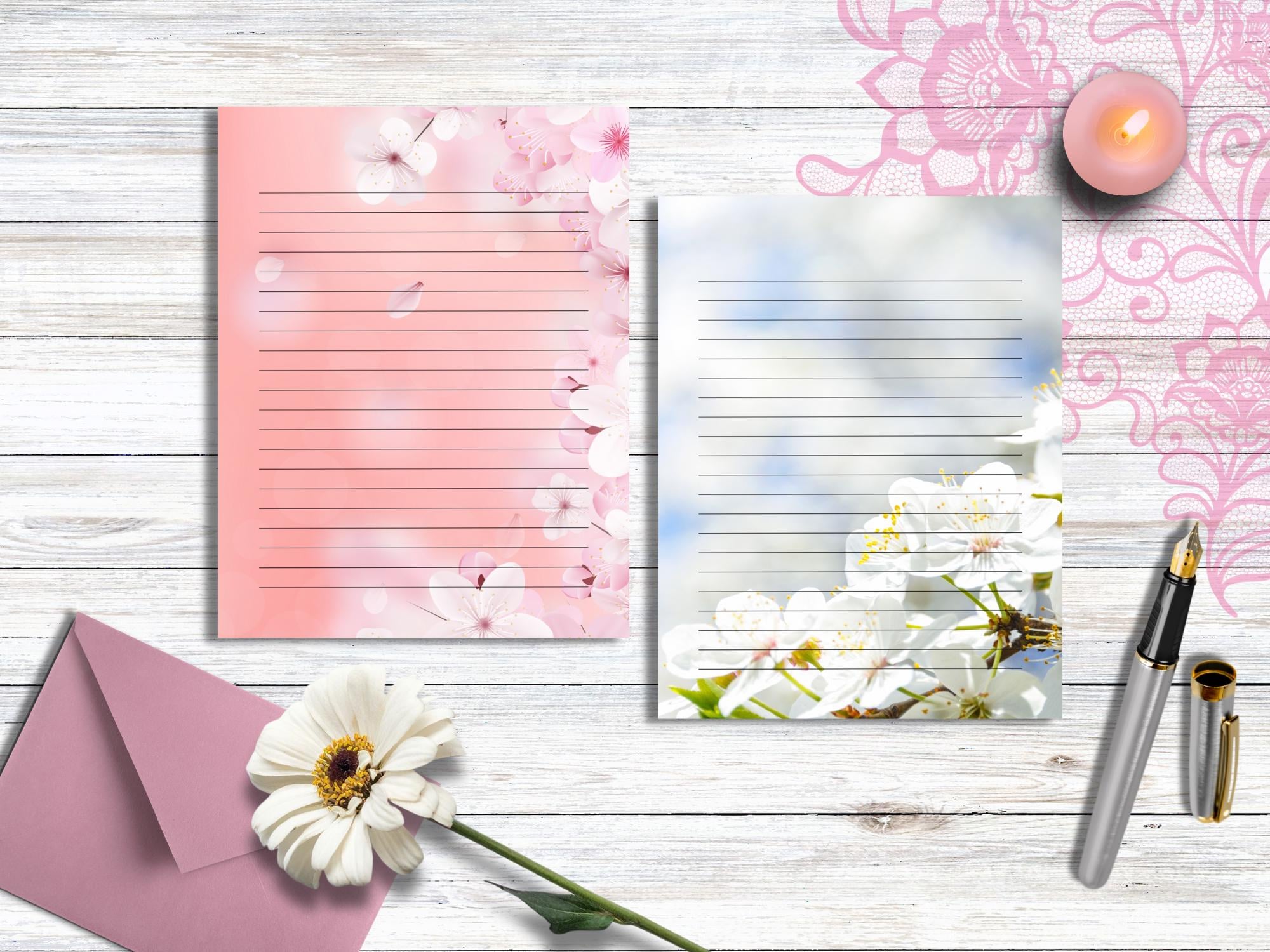 Floral Printable Writing Paper: 12 Letter Designs (US Letter Size ...