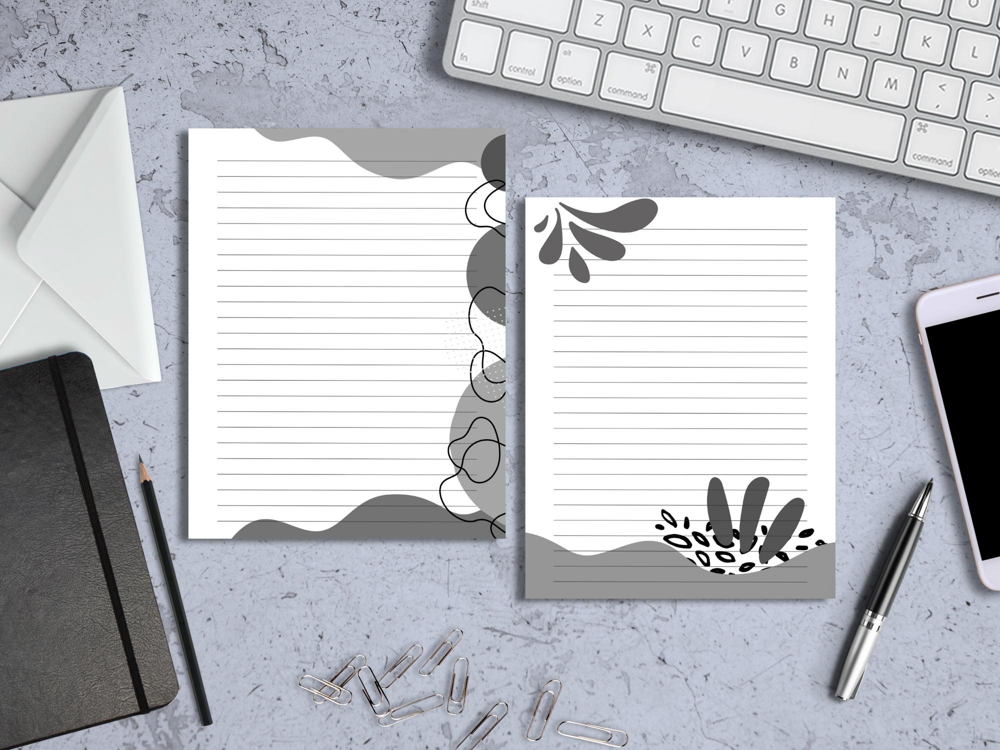 Abstract Printable Writing Paper, 15 Different Designs, Lined and ...
