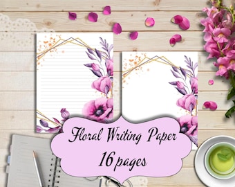 Papier à lettres imprimable floral, avec ou sans doublure (téléchargement numérique)