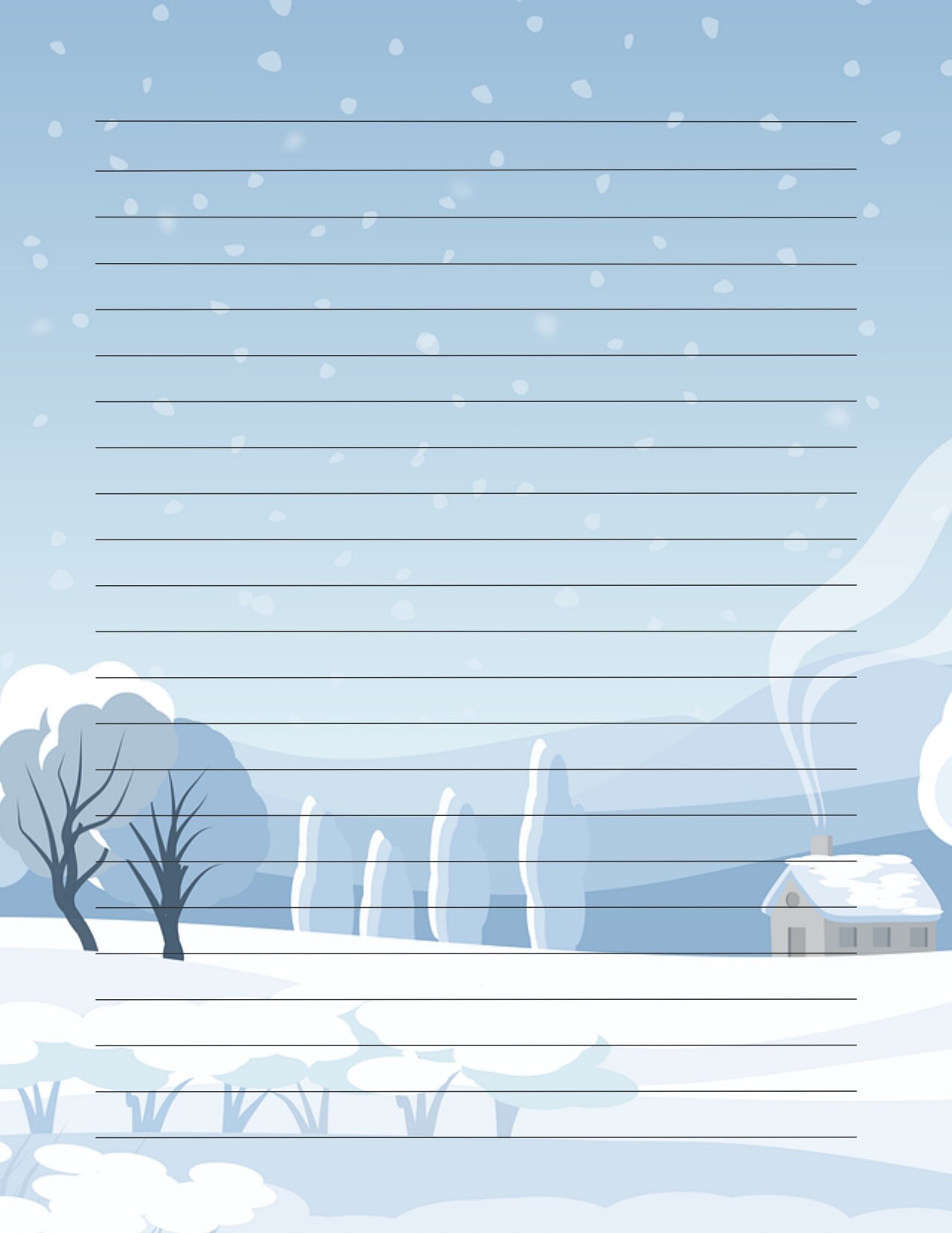 Printable Writing Paper-winter, 12 Diferent Designs, US Letter Size - Etsy