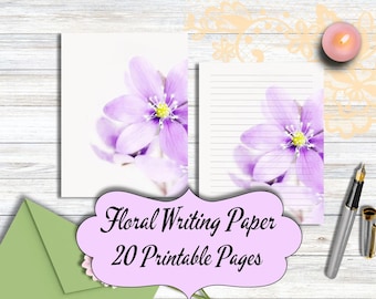 Schrijfpapier met bloemen: 10 unieke ontwerpen, gelinieerd en ongevoerd (digitale download)