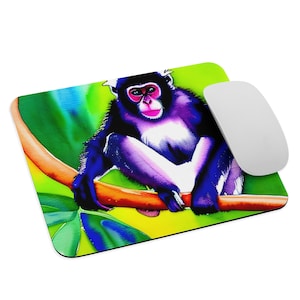 Cute Spider Monkey Hanging Out on a Tree Limb Mousepad in Watercolors - Cartoon Style