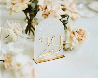 Arched Shape Table Numbers - Gold Wedding Table Numbers with Stands - 3D Table Numbers - Wedding Reception Decor