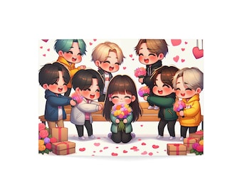 BTS Valentine card, BTS, Jungkook, Jimin, V, Suga, Jin, RM, J-Hope Chibi valentine Card ,Romantic Army Proposal & Military comeback Promise