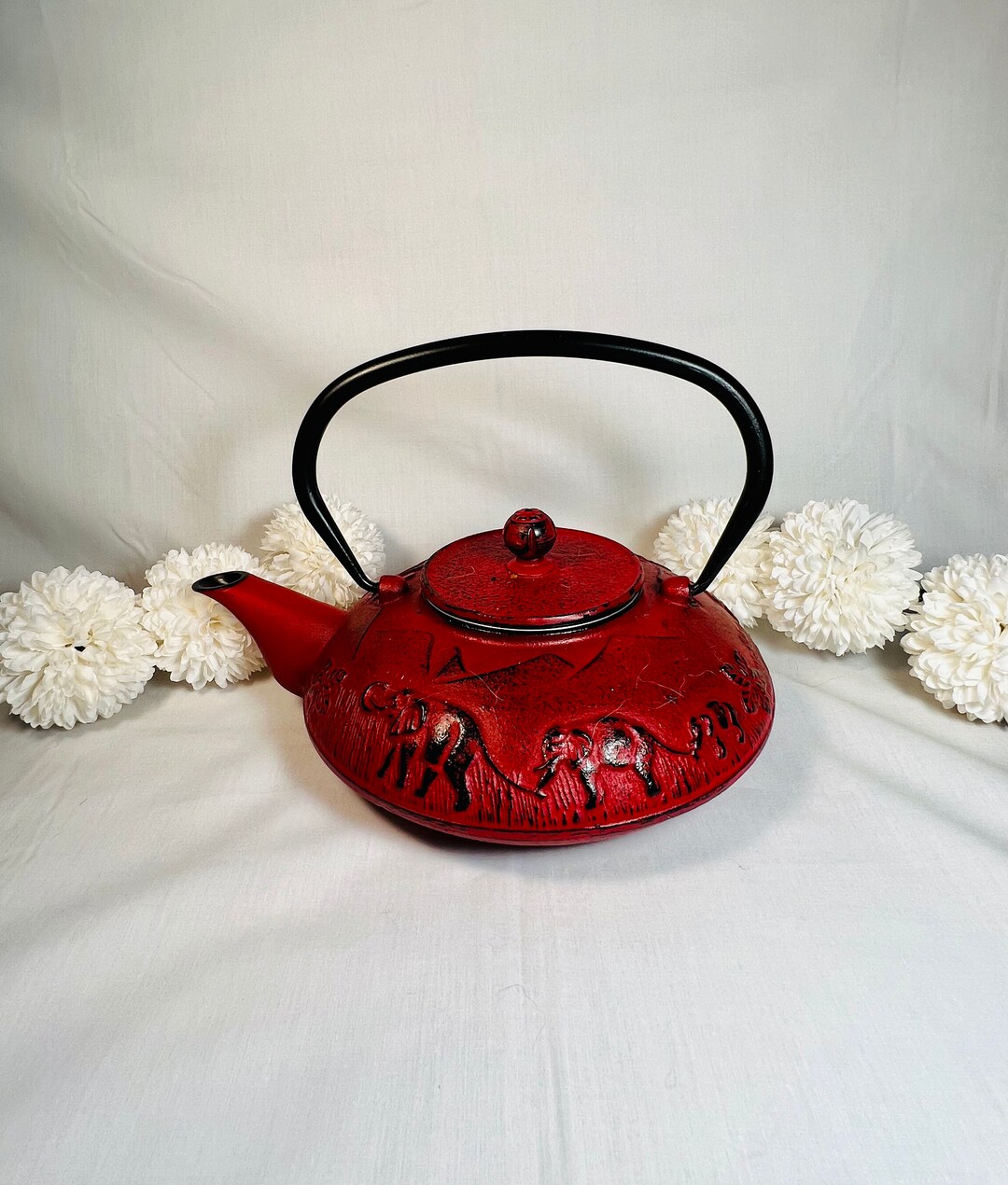 Vintage Red Elephant Cast Iron Teapot Kettle Etsy