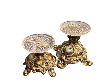 Vintage Brass Candle Holders | Gothic Decor, Dark Cottagecore, Castlecore, Maximalist Glass Top