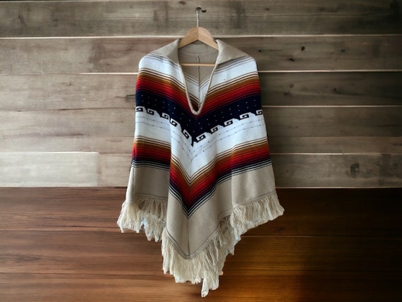 Vintage 70s Boho Hippie Mexican Navajo Sweater Po… - image 1