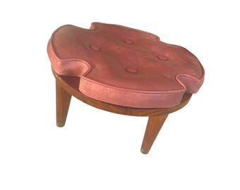 Otomana vintage rosa capitoné de piel sintética, apilable, estilo MCM ecléctico, años 70/80.