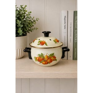 Vintage Enamel Potpourri Simmer Pot Fruit Vented Lid Cottagecore Farmhouse Decor