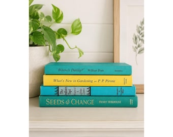 Vintage Decorative Book Bundle Turquoise Yellow Hardcover Bookshelf Styling Set