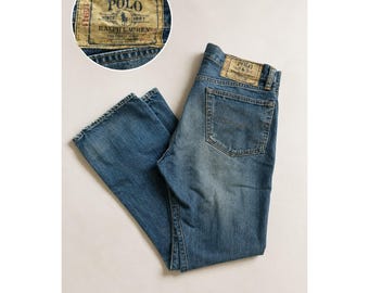 Vintage Polo Ralph Lauren Distressed Bootcut Jeans Button Fly Made Mexico 32x30
