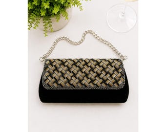 Vintage Walborg Macau Schwarzer Samt Perlen Clutch Whimsigoth Dark Fairy Tasche Abschlussball