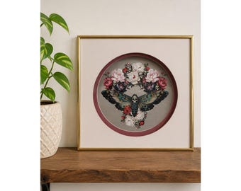 Upcycled Gothic Death's Head Moth Wall Art in Vintage Frame Dark Academia Decor