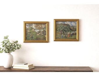 ニコライ・アストルップの額装版画セット「サンダルストランドのルバーブ、夏の風、遊ぶ子供たち」ヴィンテージアート