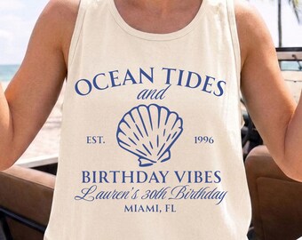 Comfort Colors Custom Beach Birthday Tank Top, Coastal Ocean Vibes Tank, Birthday Vacation