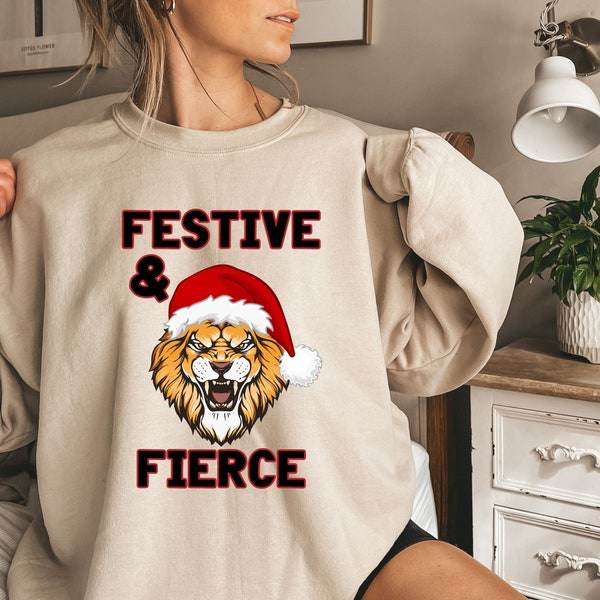 Festive and Fierce Lion Christmas PNG, Merry Christmas PNG, Winter Holiday, Christmas Gift, Christmas morning, Strong Women, Mama PNG