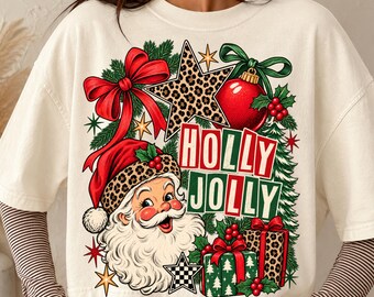 Christmas Collage PNG, Santa Holly Jolly Leopard Design (pobieranie cyfrowe)