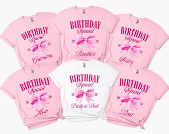 Birthday Squad Shirt PNG, Pink Bow Birthday Girl Digital, Family Matching Party Design