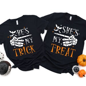 Couples Halloween PNG, He's My Trick, She's My Treat, Couple Costume, Skeleton Hand, Funny Halloween Couple, Halloween Matching shirts, His and Hers, Halloween Party PNG, Spooky Season