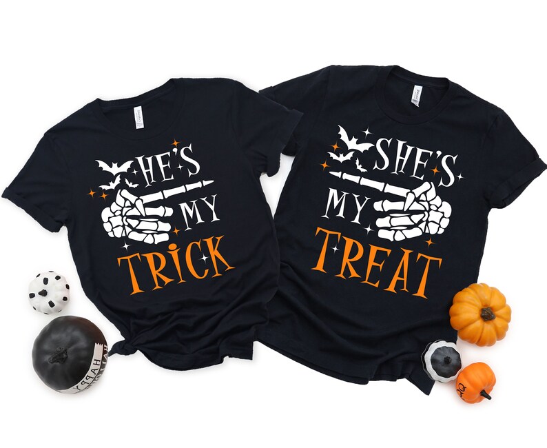 Couples Halloween PNG, He's My Trick, She's My Treat, Couple Costume, Skeleton Hand, Funny Halloween Couple, Halloween Matching shirts, His and Hers, Halloween Party PNG, Spooky Season
